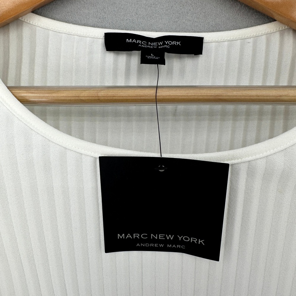 Marc New York Andrew Marc White Ribbed Top Layered Flutter Ruffle Sleeve SZ L - Picture 3 of 10